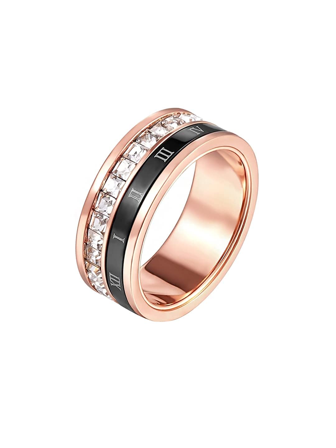 Rings for Women Stainless Steel Roman Numeral Spinner Ring Single Row Crystal Statement Ring for Women and Girls