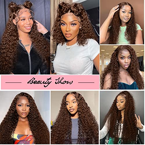 13X6 Chocolate Brown Hd Transparent Kinky Curly Lace Front Wigs Human Hair For Women With Baby Hair 4# Brown Deep Curly Lace Front Wig Human Hair Gueless Wigs Human Hair Pre Plucked Lace Front Wigs Human Hair (18 Inch, 13X6 Lace Front Wigs Human Hair ) #TOP5