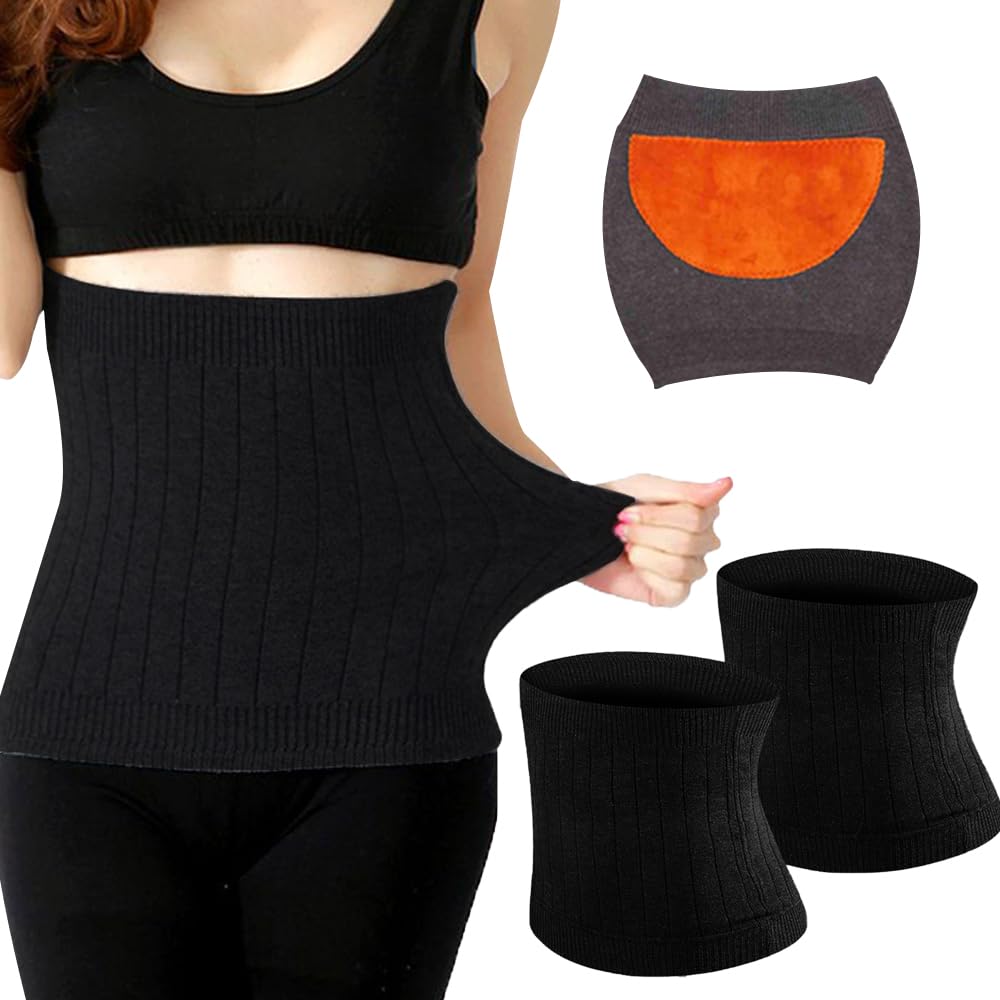 Calentador de Riñones de Cachemira Suave, 2 Pcs Calentador de Cintura, Calentador de Riñon para Damas Elastico, Calentador de Cuerpo Puños de Riñon, Calentador de Cadera para Damas, Negro