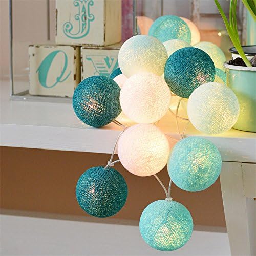 2M 20 LEDs Battery Powered Fairy Starry Lights Handmade Cotton Globe String Lights-Blue [Energy Class A+++]