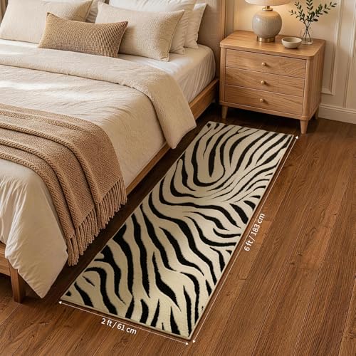 YIHOUSE 2×6 Ft Hallway Runner Rugs: Washable Zebra Striped Kitchen Rug - Modern Black and Cream White Rug for Entryway Bedroom Bathroom Home Decor - Nonslip Non-Shedding Carpet Runner — view 3