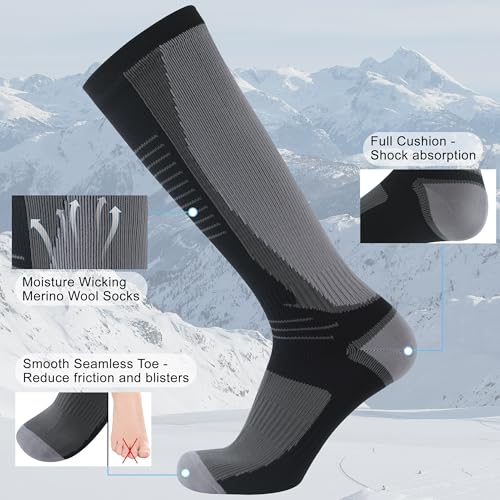 RANDY SUN Merino Wool Waterproof Socks, Men Women Knee High Breathable Hiking Running Socks 1 Pair3