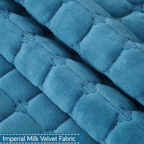 Image of HOKIPO 'BelleLace Series' Imperial Milk Velvet Sofa Backrest Mat Cover with Lace | Anti-Slip | 1 Pc - Celdaon Blue (AR-6311-BL)