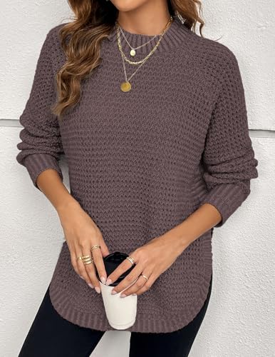 Womens Oversized Chunky Waffle Knit Solid Long Sweaters Fall 2024 Dressy Casual Cozy Crewneck Pullover Sweater2