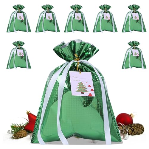 クリスマスラップ袋 | 8枚セット お菓子用 ひも付きクリスマスギフト袋 - 装飾用パーティー ファーバー ウェディング 誕生日 フェスティバル 子供 クッキー用