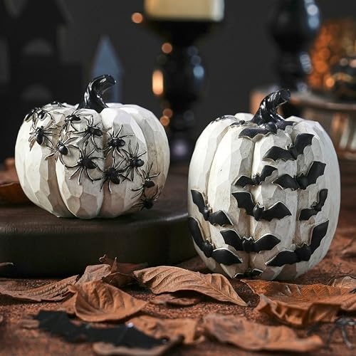 Image of FESTGLOX Black and White Pumpkins with Bats for Halloween Indoor Decor
