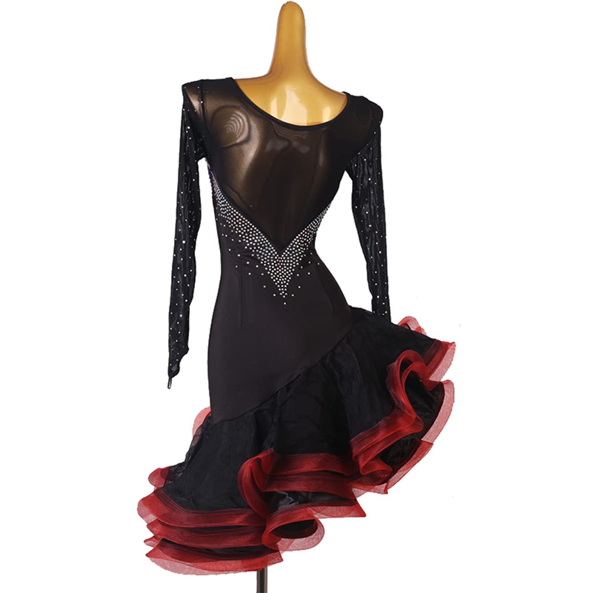 Damen Schwarz Latein Tanzkleider Ballsaal Schräger Saum Salsa Samba Rock Tutu Langärmliges Latein Turnierkleid Für Frauen Flamenco Kleid Für Frauen Flamenco Kleid