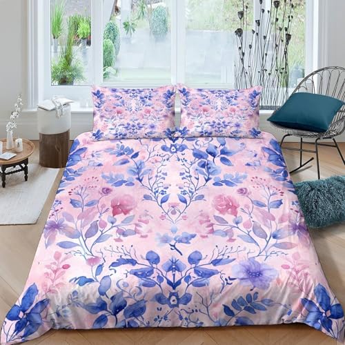 Housse de couette ultra douce fermeture éclair pour lit simple motif floral