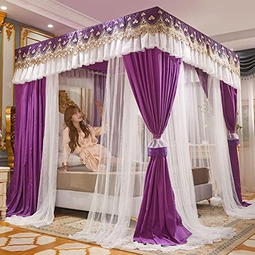 Princess Canopy Bed Curtains - Double Layer Mosquito Net for Girls, Fits Single/King Size Four Poster Bed Frame, Elegant Bedroom Decor, Dreamy Bed Canopy