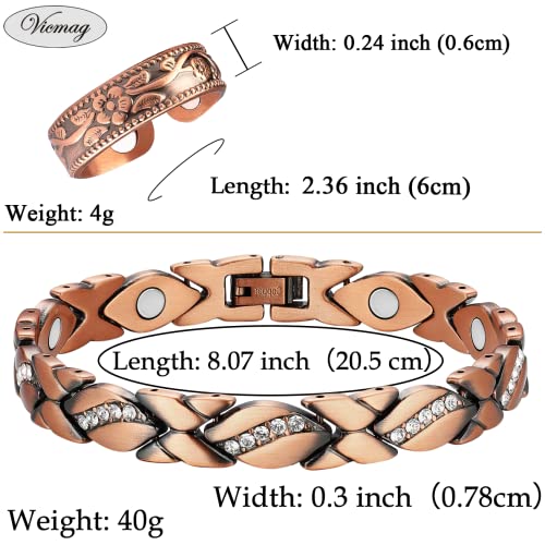 Vicmag Copper Magnetic Bracelet For Women Magnets Brazaletes 99.9% Solid Pure Copper Jewelry Valentine's Day Gift For Her (Adjustable Size With Gift Box) #TOP1