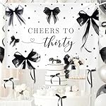 MEHOFOND 7x5ft Coquette 30th Birthday Backdrop for Women Cheers to Thirty Photography Background Black Bow Theme Birthday Party Banner 30 Years Celebration Party Photo Props - Image 5