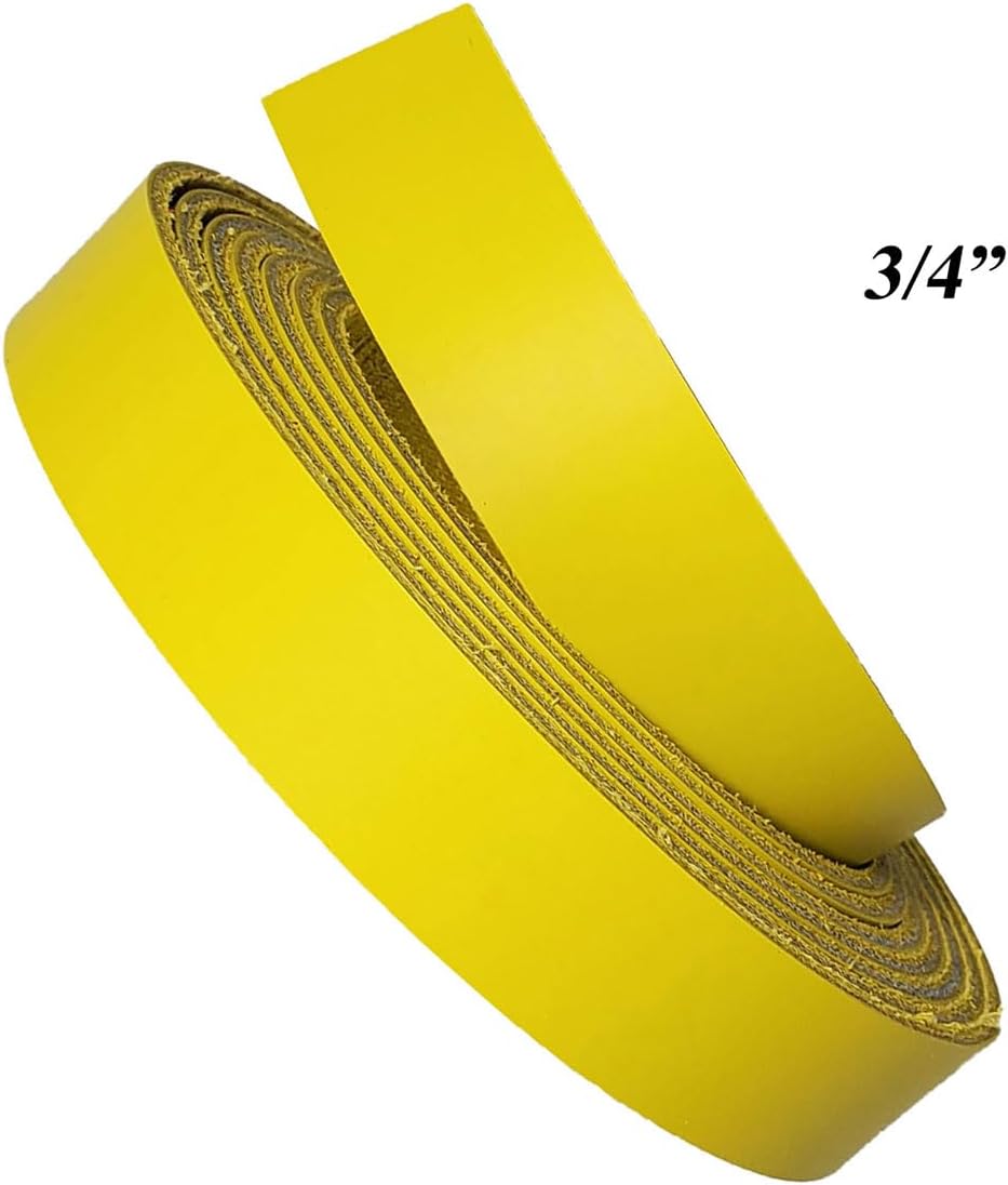 Yellow Leather Strips 1 Inch Wide - Latigo Leather Straps up to 96 Inch Long – 6-7 oz. (2.4 – 2.8 mm) Latigo Leather Strips by Pitka Leather (1" X 84")