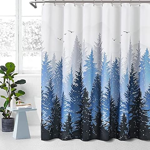 Shower Curtain Forest Shower Curtains Blue Waterproof Fabric Shower Curtain Set Misty Foggy Mountain Tree Plant Nature Shower Curtain for Bathroom Woodland Landscape Bathtub Bath Curtain Decor Cover