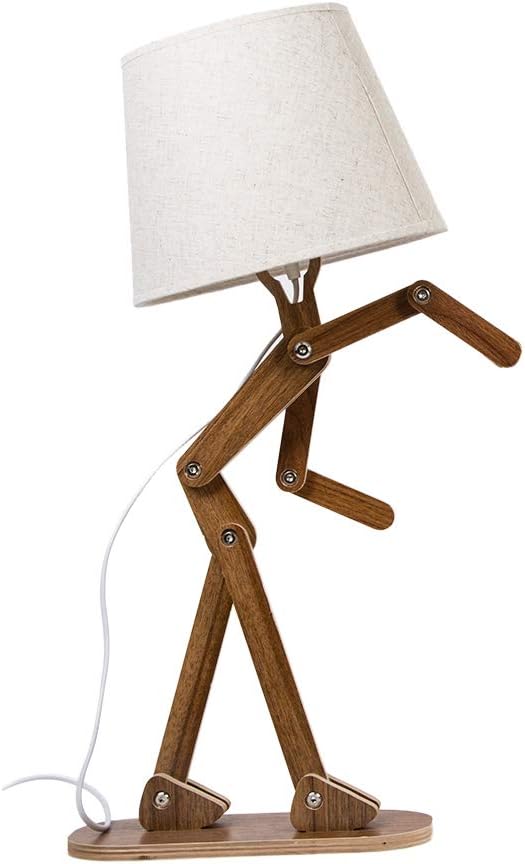 HROOME Unique Design Contemporary Wooden Table Lamp with Shade Cloth E14 Screw Adjustable Height Desk Reading Light Swing Arm for Bedroom Office Living Room Study Art Deco