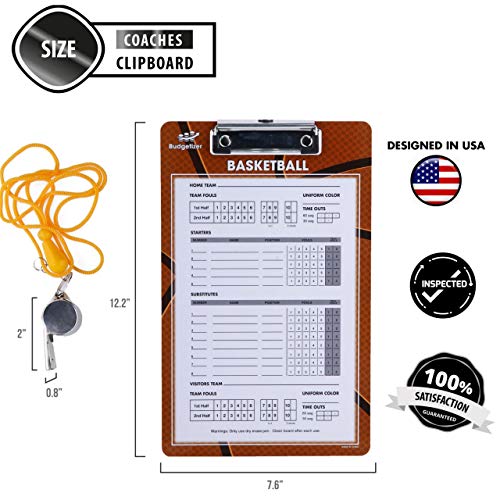 Basketball Clipboard Dry Erase For Coach– Double Sided Lineup Basketball Whiteboard For Coaches With Whistle And Dry Erase – Coaching Equipment Playbook Board Gear - Basketball Coaching Board #TOP2