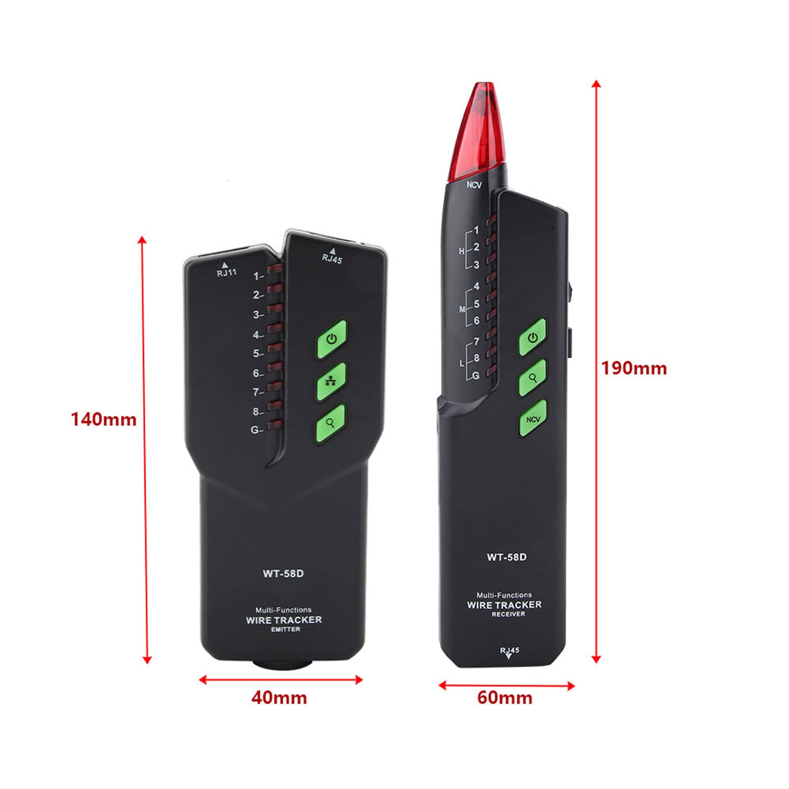 Wire Tracker, WT-58D Netzwerkkabeltester, Tragbare Multifunktions-Haltepunkttester RJ11 RJ45 Telefonkabel-, Netzwerk- und Kabeltester