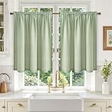 MRTREES Cortinas Cocina Ventana Cortas Lino Verdes Translucidas Pasabarras,...