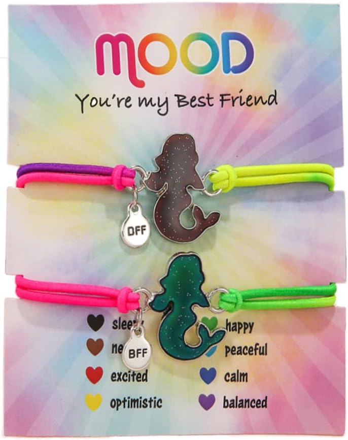 COLORFUL BLING 2pcs Temperature Sensing Color Changing Mood Bracelet Animals Mermaid Dinosaur Butterfly Wrap Bracelet for Women Friendship BFF Jewelry