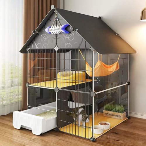olkljdg「猫ケージ 家庭用 室内 猫砂盆トイレ一体型 広い空間 省スペース 猫小屋 猫ハウス キャッスルヴィラ 2 段 ペット用」 (73*47*106cm)