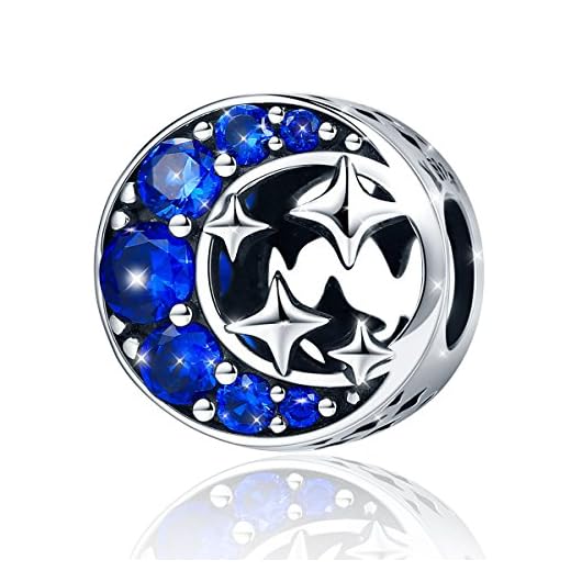 Abalorio De Mujer De Plata De Ley De 925 Estrella Lunar Charm Con Azul Zirconia Compatible Con Pulseras