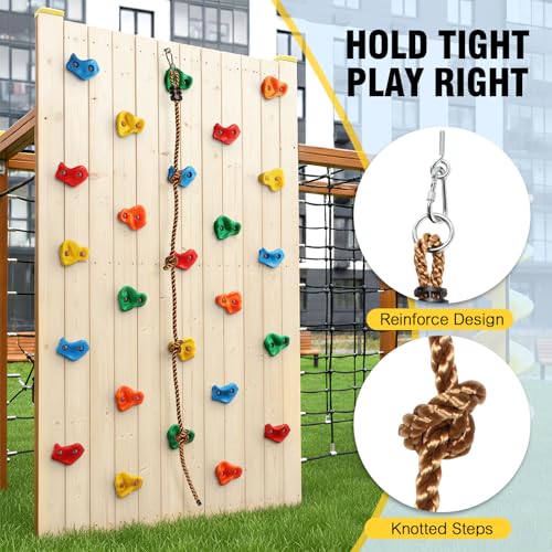 image for SEKKVY 25 Rock Climbing Holds With 6.56Ft Knotted Rope, Kids Holds for