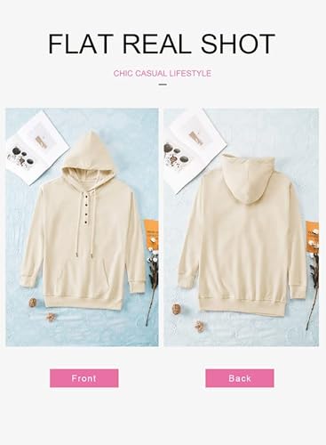 Dokotoo Womens Sweatshirts and Hoodies Front Button Collar Comfy Simple Plain Long Sleeve Drawstring Hoodies for Women with Pockets Hooded Pullover Womens Fall Fashion 2025 Shirt Tops Apricot L