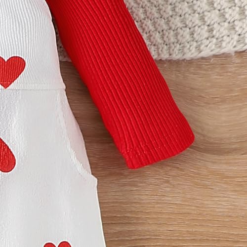 Noubeau Toddler Baby Girl Valentines Clothes Ruffled Sleeves Top Heart Bell Bottoms Flared Overalls Suspender Pants Set (Hearts-B, 6-12 Months)