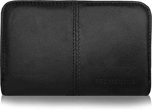 Image of K London Black Leather Small Womens Wallet 2 Zipped Pockets | 6 Card Slots | Compact Ladies Purse (KL 1225 Blk)