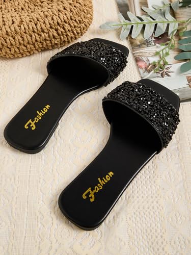 GORGLITTER Glitter Sandals Sparkly Sandals Casual Rhinestone Slides Bling Open Toe Sandals3