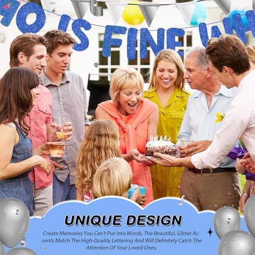 Image of Fulmoon Pre Strung 40 Is Fine When You Look 29 Banner Glitter Happy 40th Birthday Banner Funny 40th Birthday Sign 1985 Party Decorations for Men Women(Dark Blue)