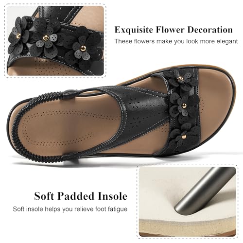 Ecetana Womens Sandals Dressy Summer Beach Casual Elastic Strap Slip on Flat Shoes with Memory Foam3
