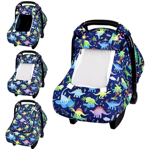 Image of Baby Car Seat Cover, Windproof Carseat Cover for Infant Boys, Infant Breathable Carseat Canopy, Compatible with Most Baby Car Seat, Dinosaur
