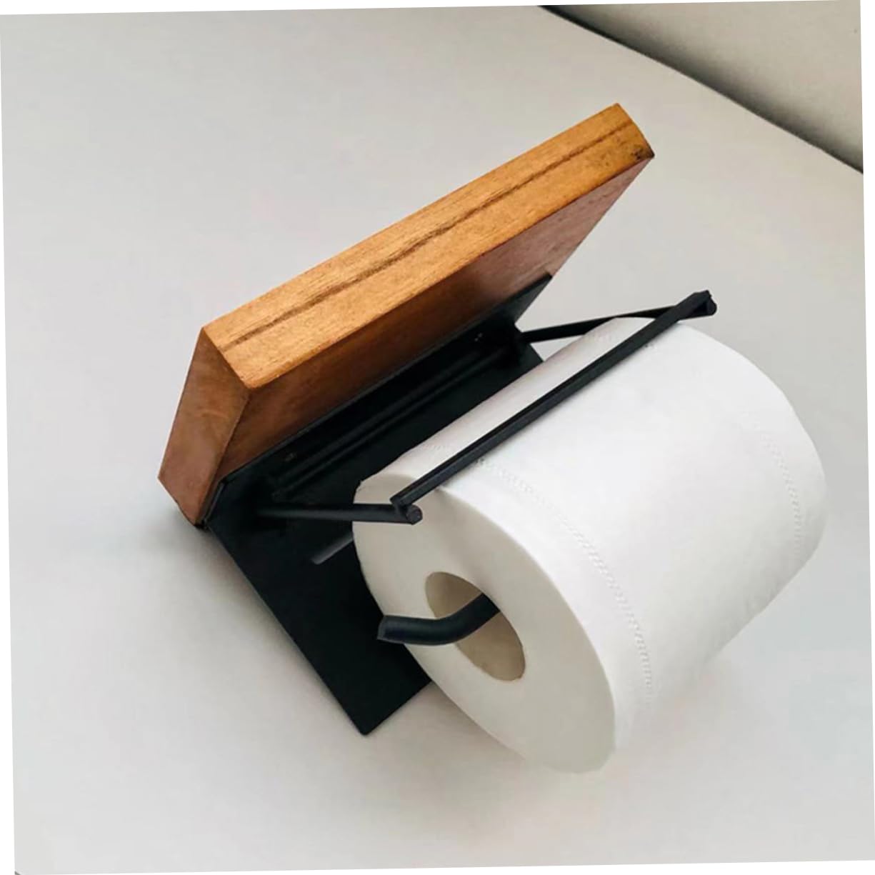 Portarotolo Con Mensola Legno Supporto Per Carta Igienica e Telefono Design Moderno e Compatto Per Bagno Materiale Resistente e Facile Da Montare
