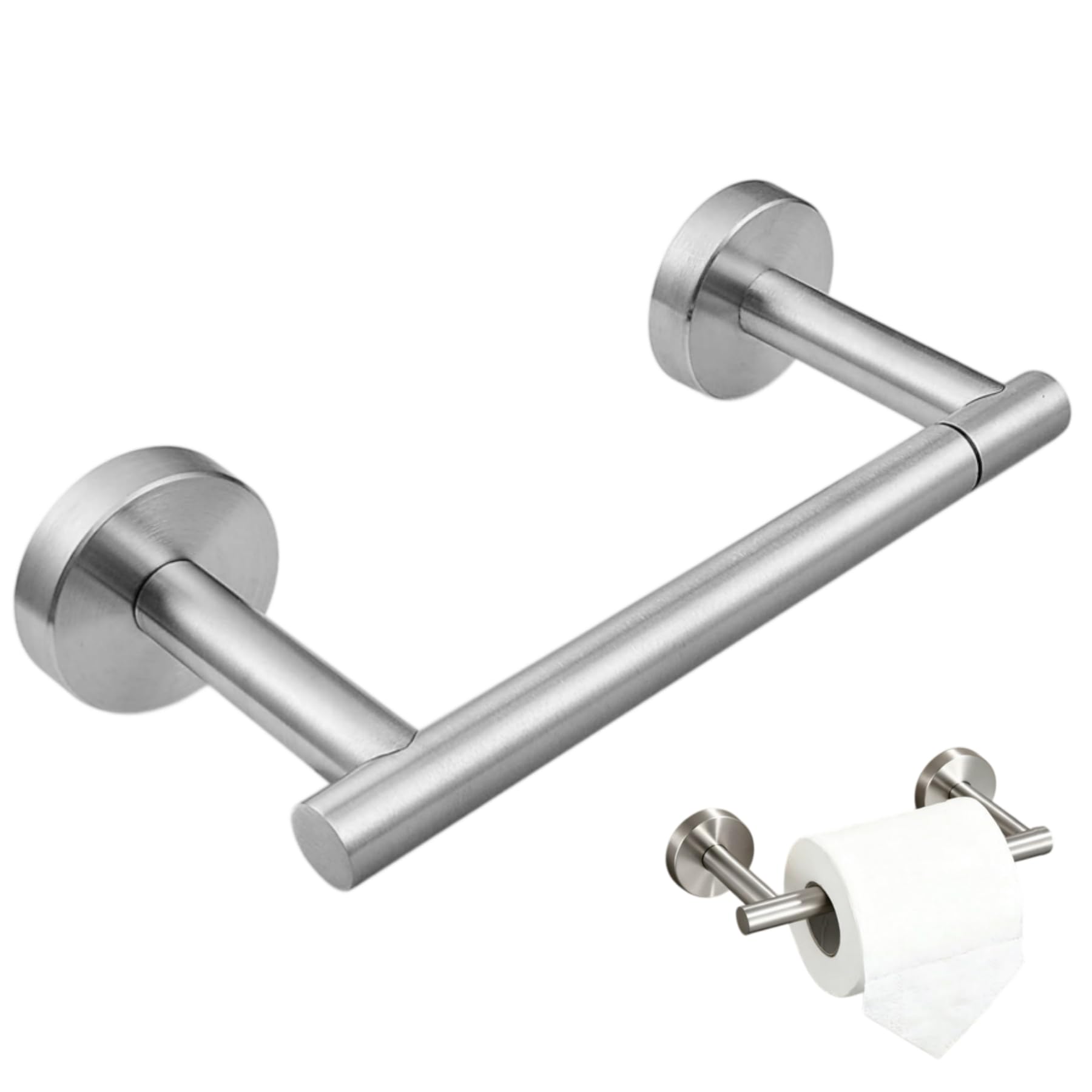 Toilet Paper Holder Wall Mount, NSCMQSL Bathroom Toilet Paper Holder for SUS 304 Stainless Steel Double Post Pivoting Toilet Paper Roll Holder for Bathroom (Brushed Silver)