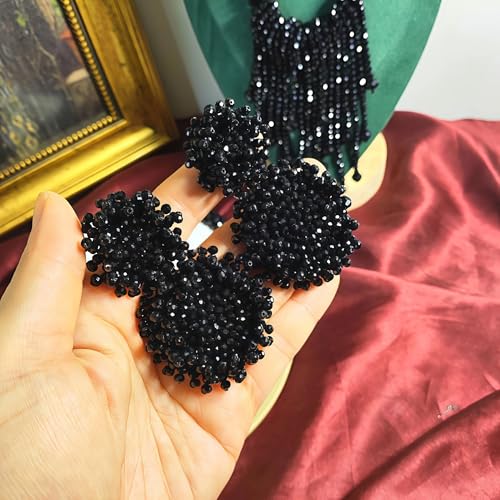 Black Beaded Statement Round Drop Earrings for Women Handmade Chunky Cluster Dangle Earrings Lightweight Fashion Jewelry for Party Wedding Prom Daily Wear by VIEKYBUTTY - Used condition - Image 2