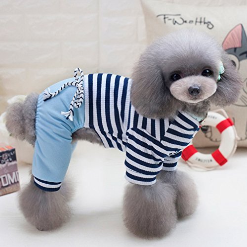 Ranphy Stripe Small Dog Outfits Cotton Jumpsuit Puppy Pajamas With Pant Cat Apparel Pyjamas Pjs Shirt For Yorkie Chihuahua Boys Pet Clothes Blue Size L #TOP3