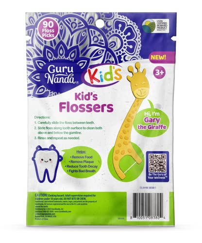 Gurunanda Dental Floss Picks For Kids, Extra-Long Giraffe-Shaped Picks With Fluoride, Anti-Slip & Shred-Resistant Design & Eco-Friendly Handle & Berry Flavor, Ideal For Ages 3+, 90 Count (Pack Of 1) #TOP7