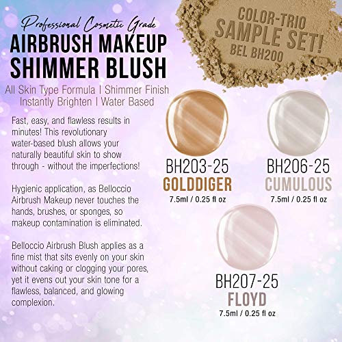 Belloccio's Professional Flawless Airbrush Makeup Shimmer Shade Set (Trio Set) In 1/4 Oz. Bottles (New Formula) #TOP1
