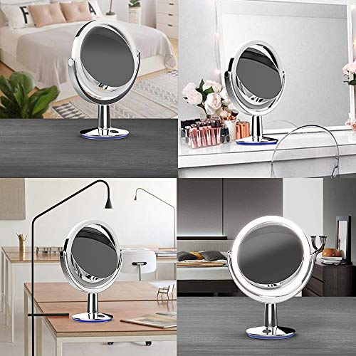 Biomax Superglow 9" Round Shaped Dual-Sided Lighted Makeup Mirror, 1X/5X Magnifying Vanity Mirror, Brightness 1000Lux, 360 Degree Rotating Adjustable Brightness Mirror, Brushed Nickel Finish #TOP7