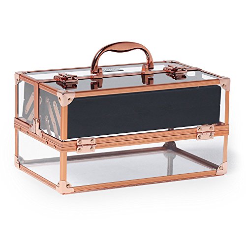 Beautify Professional Large Lockable Acrylic Vanity Makeup & Cosmetic Storage Display Case with Frame (Rose Gold)