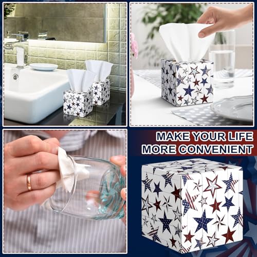 Image of Fourluoo 12 Pcs Patriotic Facial Tissues Cube Face Boxes 600 Sheets 3 Ply Red White Blue Square Tissue Bulk for Veterans Day Independence Car Bedroom Supply(Independence Day Star)