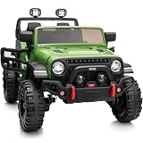 Hikiddo 2 Seater Ride on Car for Kids, 12V Electric Car Ride on Toy for Kids Age 4-8 w/Remote Control, Capacity 150lbs - Army Green