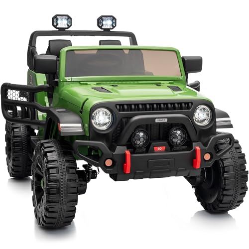 Hikiddo 2 Seater Ride on Car for Kids, 12V Electric Car Ride on Toy for Kids Age 4-8 w/Remote Control, Capacity 150lbs - Army Green