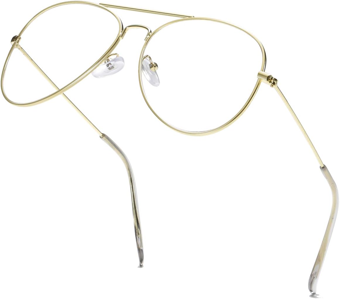 Clear Aviator Glasses Lens Premium Classic Metal Frame Eyeglasses