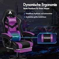 ALFORDSON Gaming Stuhl Massage Gamer RGB LED ergonomisch Bürostuhl,Lila – Ansicht 7
