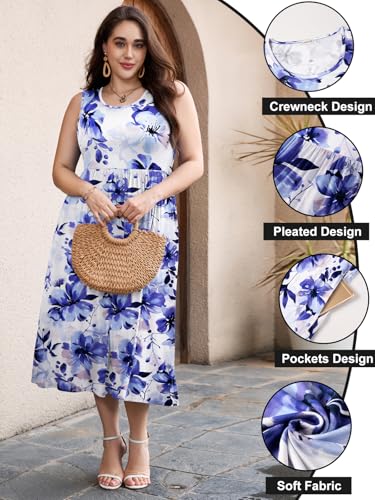 Image of LARACE Women's Plus Size Sleeveless Maxi Dress Casual Crew Neck Pleated Flowy Long Dresses with Pockets L-6XL