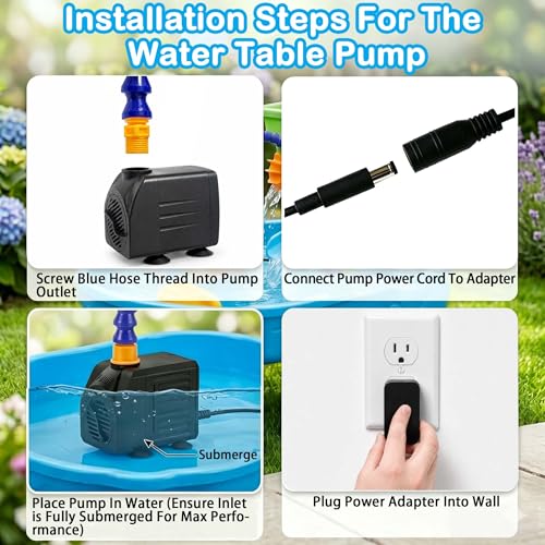 Water Table Pump Continuous Flow, 20W No Drill Installation Water Pump with Dual-Outlet Tube, Compatible with Step2 Water Tables, IPX8 Waterproof Plug-in Outdoor Water Play Toys Accessories for Kids by HLXGFCAI - Used condition - Image 7