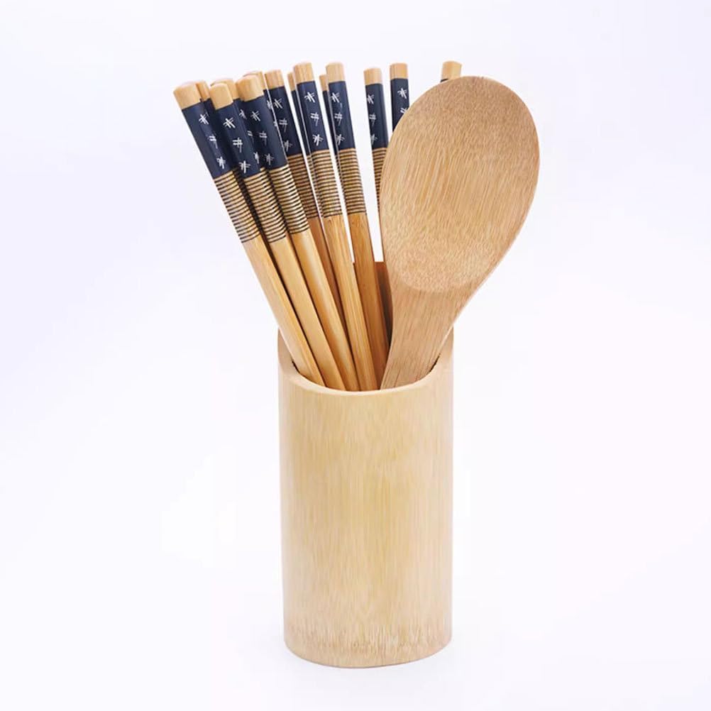 Luxshiny Bamboo Chopstick Holder Kitchen Utensil Holder with Drainage Hole