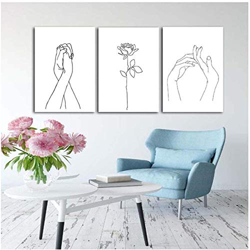 Mur art toile fleurs noir et blanc affiche décorative salon moderne 50x70cm