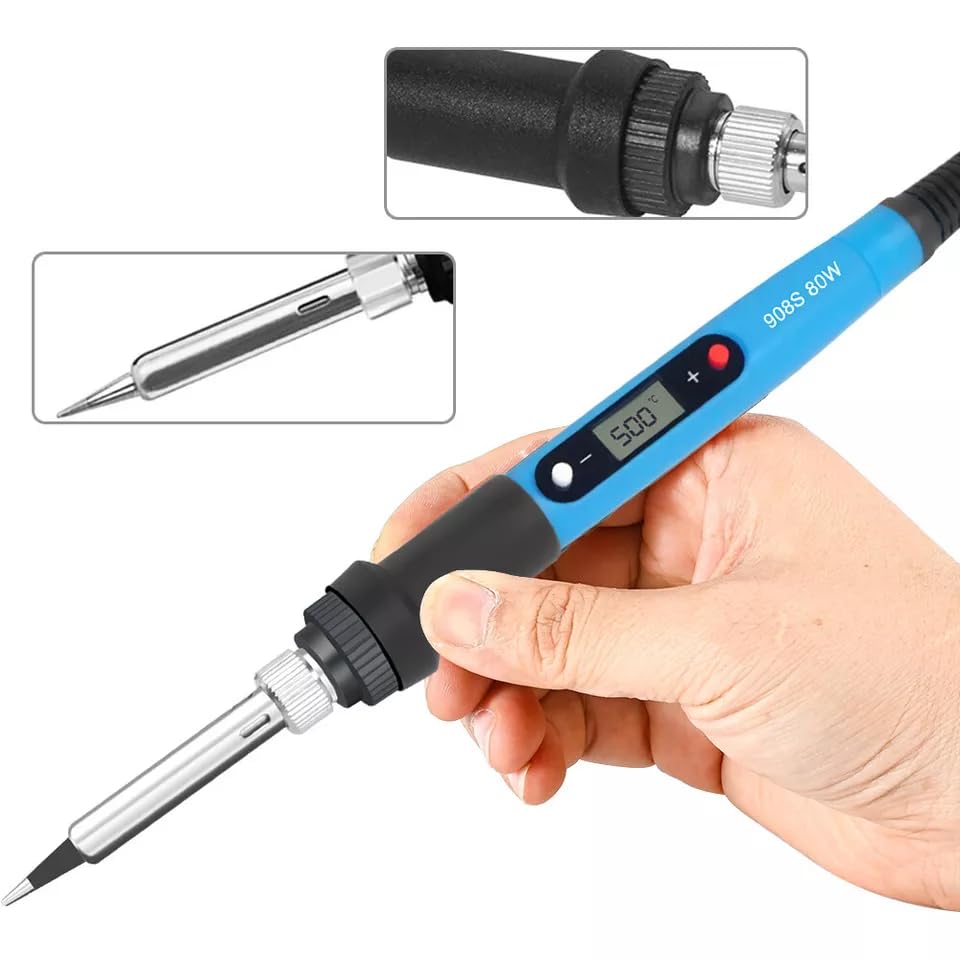 Image of DHRUVPRO 80W Soldering Iron LCD Display Adjustable Temperature Black Anti-scalding Welding with 5-Bit Tips Kit for Welding Circuit Board backhead
